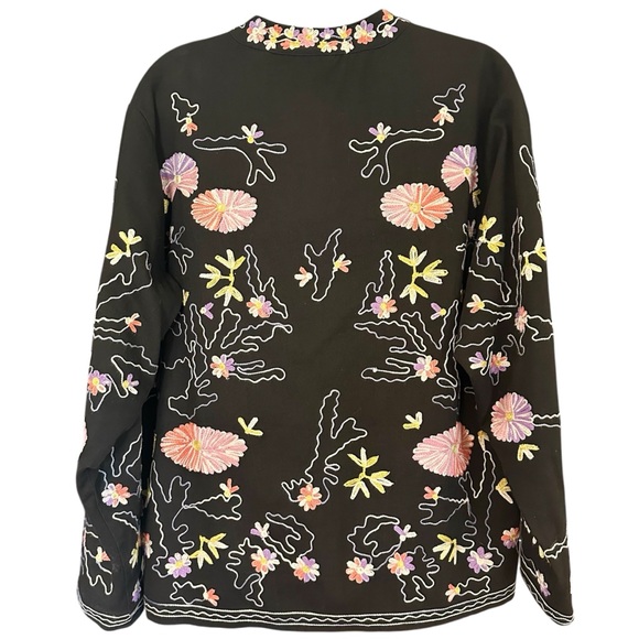 Vintage Embroidered Artsy Kimono Style Floral Black Button Down Jacket size XL - Picture 2 of 10